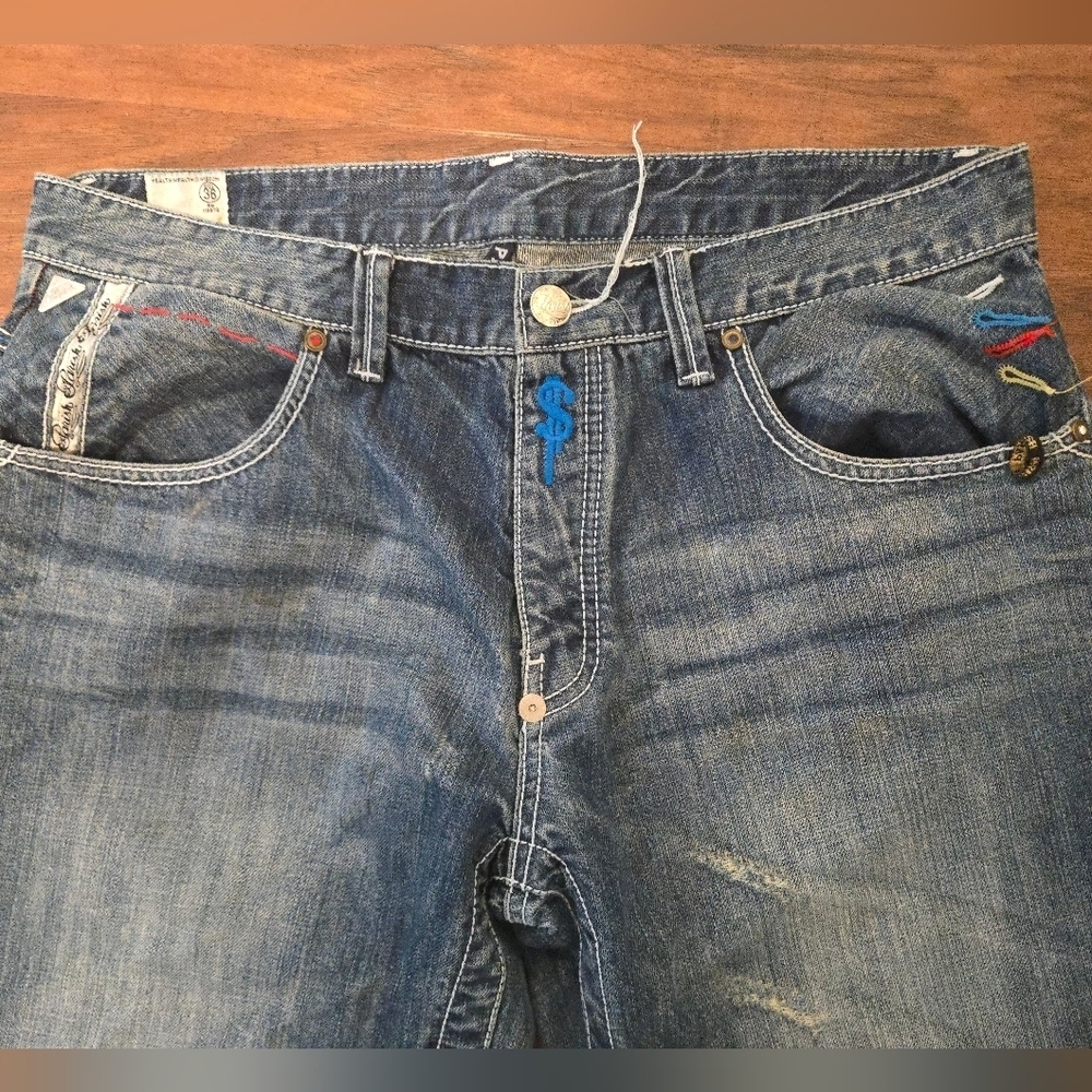 Parish The World Is Yours Jeans Mens Size 36x32 Designed Pockets Baggy Loose y2k - Picture 4 of 8